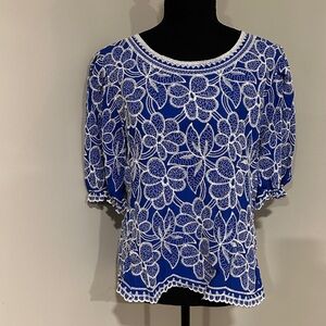 *SOLITAIRE* Royal Blue x White Lace Blouse Size Large
